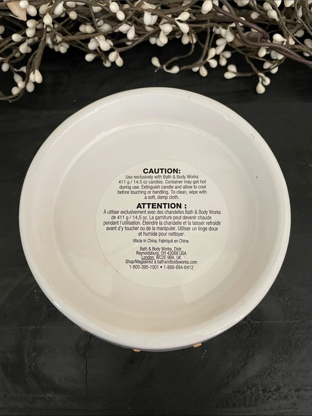 NWT Bath & Body Works White Ceramic 3 Wick Candle Holder with Tan Woven Rim